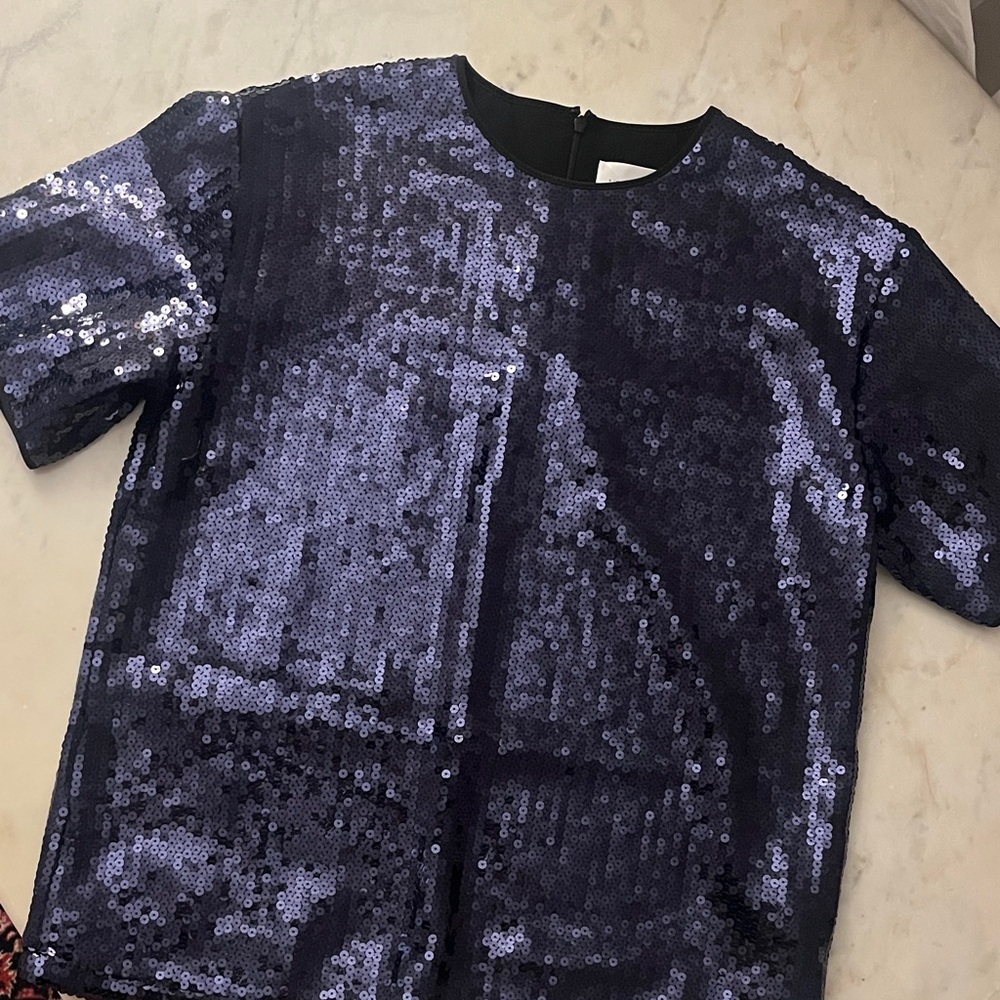 Victoria Beckham Kids Sequin Tee - Dark Blue